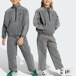 adidas Originals Kids Denim Pants and Jacket Crew Set, Grey Size 2XS (6), Unisex